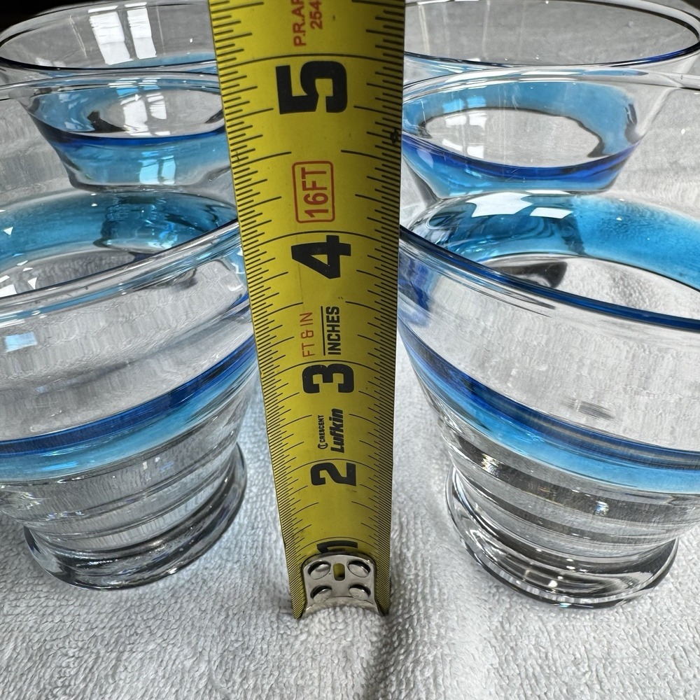 Vintage Murano Crystal Aqua Swirl Cosmo Stemless Martini Glasses- Set of 4 - Picture 5 of 6